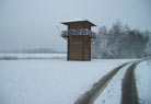 The tower, cleaned of grafitti, in an eerily empty landscape.