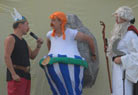 Asterix and Obelix at the opening, busy telling the kids about the plans for the next three days.