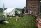 The campsite, after a rainy night on a misty and grey Sunday morning.
