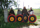Posing opportunity; the Minervii next to the (modern) milestone.
