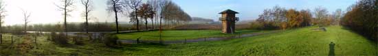 A bright morning, the fog still on the fields, stretches across the Limes. Waiting for the kids.
