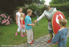 Showing the gear to the visitors.