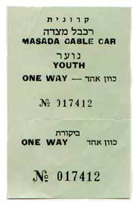 Ticket of the Masada Cable Car.